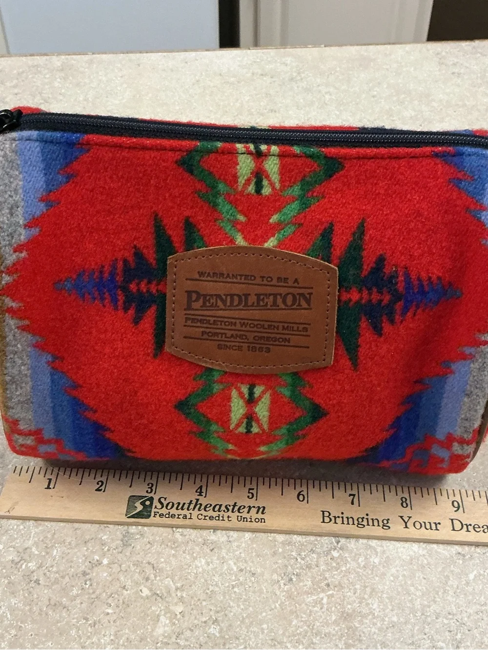 Pendleton Travel Cosmetic Bag 100% Wool Southwestern Aztec Navajo Pouch - Picture 6 of 8